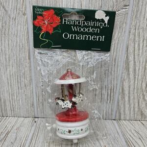 Vintage Holiday Traditions Handpainted Wooden‎ Carousel Christmas Ornament